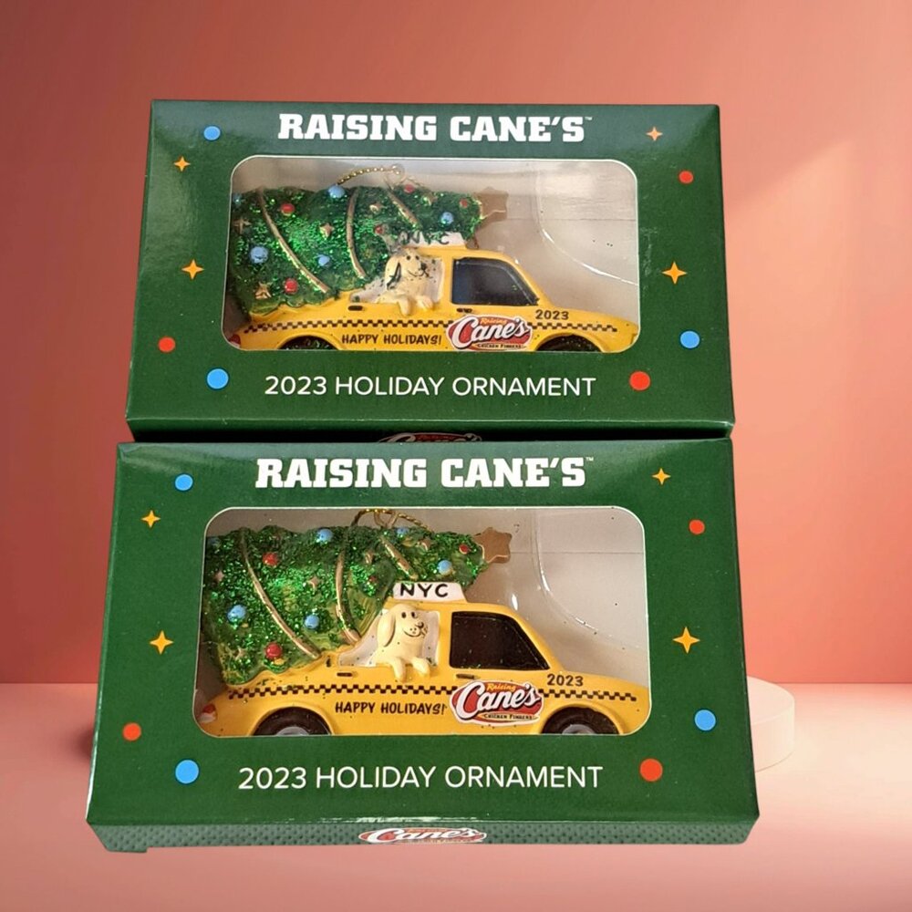 Set of 2 Raising Cane's Chicken Ornament New York City Theme Dog Taxi NYC 2023